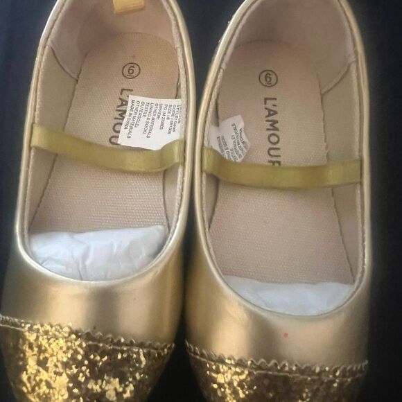 L'Amour Shimmering Gold Ballet Flats - Picture 6 of 9